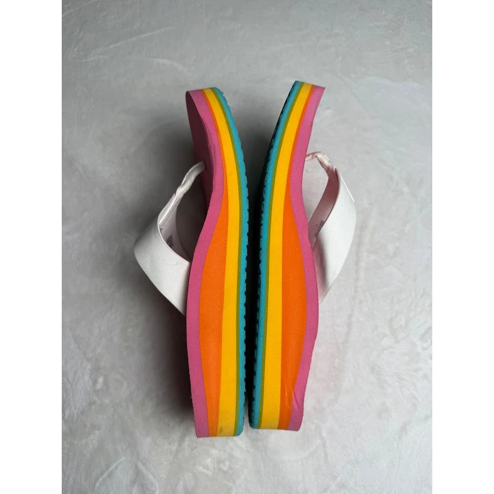 Sanuk Womens Pink White Rainbow Platform Wedge Flip Flop Sandals FB11 Size 7